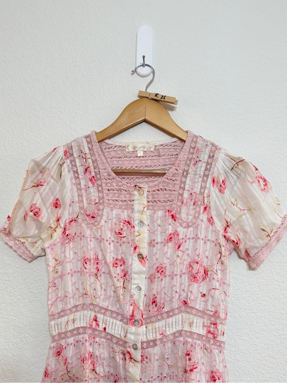 LoveShackFancy Pink Floral Lace Trim Maxi Dress size 2 - Picture 7 of 14